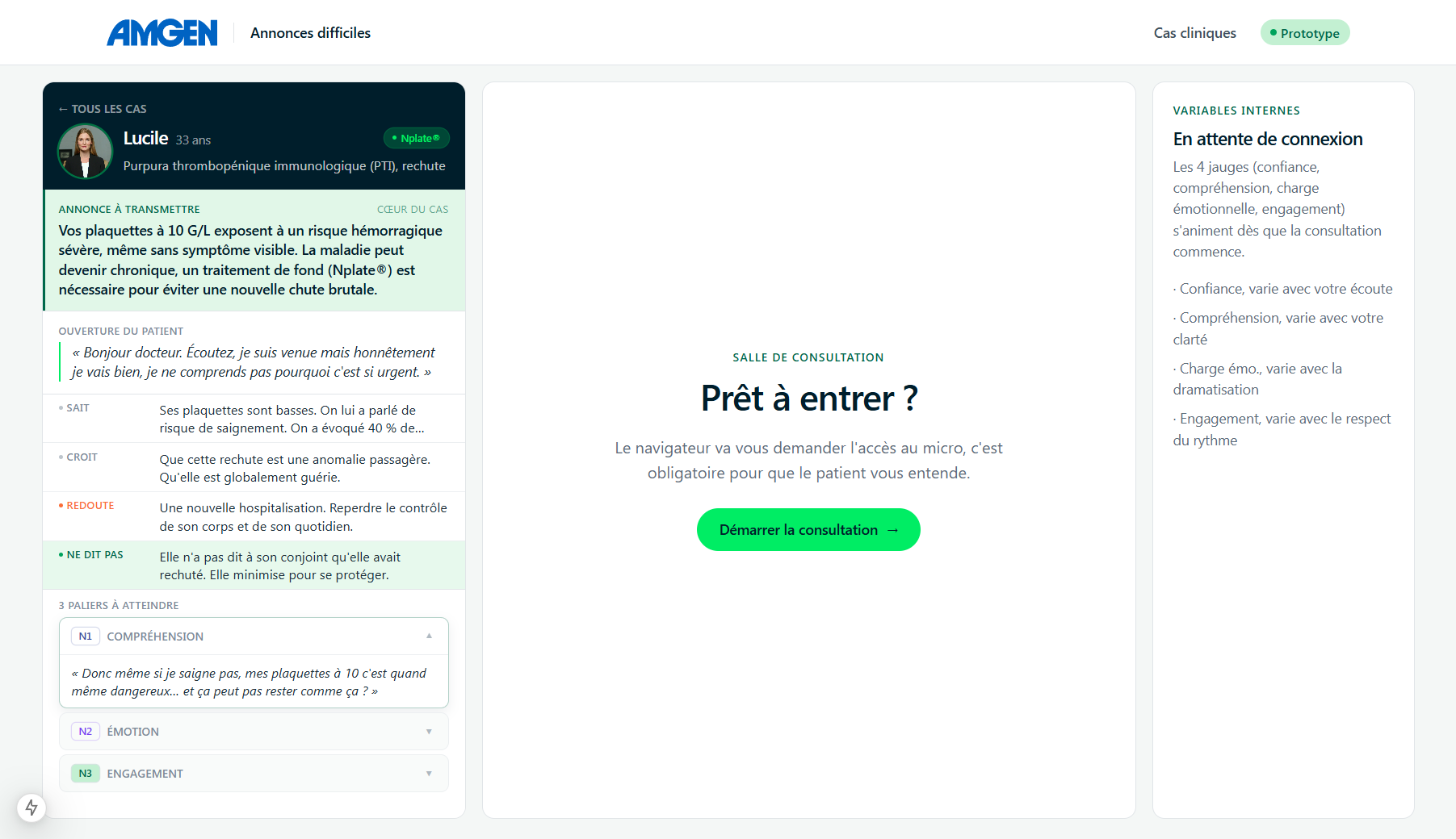 Écran de simulation pour Lucile